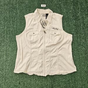 Harley Davidson Vest Womens White Canvis Embroidered Rhinestone Womens size 1W